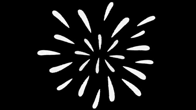 Starburst vector illustration displays a sharp white explosion of radiating lines centered on a solid black background, creating a high-contrast graphic element for various design applications.
