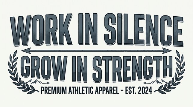 Motivational athletic apparel slogan, premium fitness quote, gym typography, strength training phrase