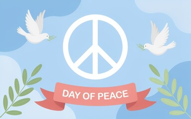 Celebrating peace day white doves and peace symbol for harmony and global unity