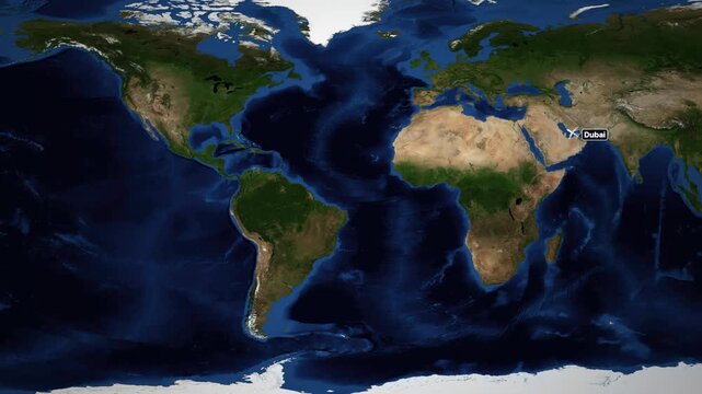 Animated Flight Route Map from Dubai to Seattle Across the World