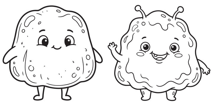 Friendly blob monsters for kids printable coloring pages.