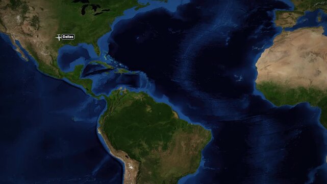 Animated Flight Route Map from Dallas Texas to Lima Peru