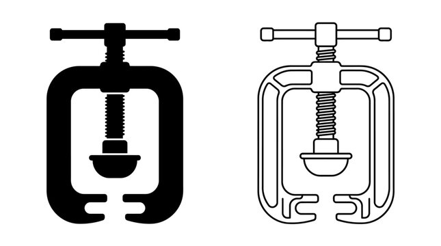 C clamp tool in black silhouette and line art styles