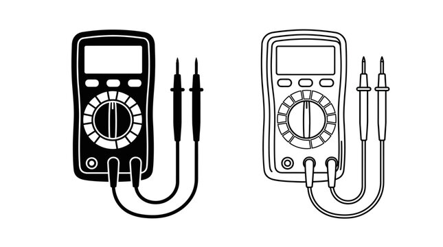 Digital Multimeter Line Art On White Background Electrical Measurement Tool