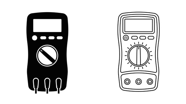 Digital Multimeter Illustration Black And White Line Art Style