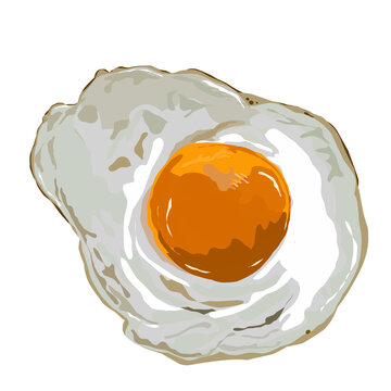 Hand-drawn illustration fried egg with bright yellow yolk for menu icons, stickers, and patterns.