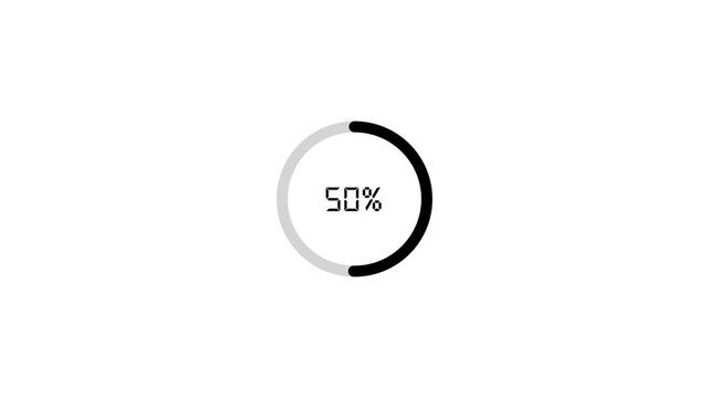Digital loading progress bar circle animation showing incremental percentage increase in download speed for web development interface isolated on white.