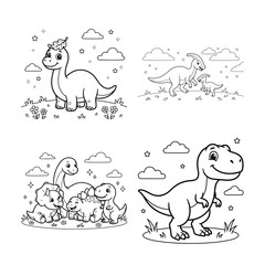 Obraz premium Cute dinosaur coloring pages collection for kids and toddlers