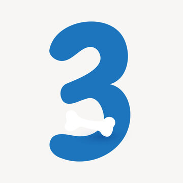 Blue number three with a white bone graphic on a plain background.