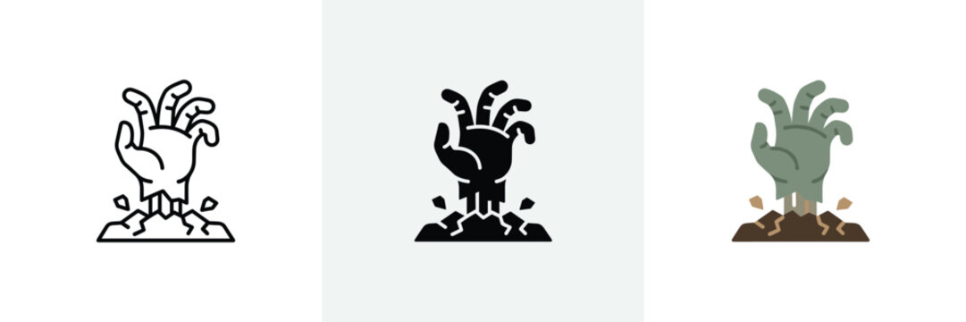 Zombie hand icon showing undead limb breaking through ground for halloween or horror designs.