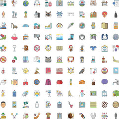 Fototapeta premium Large collection of varied line icons representing numerous concepts, objects, animals, and human activities, ideal for diverse digital design projects and user interfaces