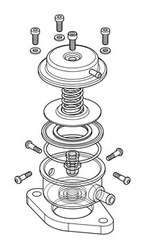 Technical exploded view diagram of an industrial mechanical valve assembly
