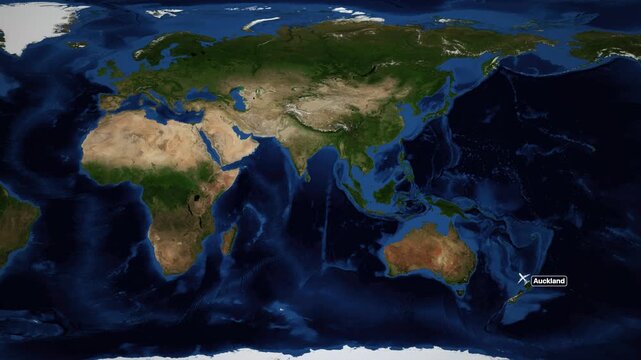 Animated World Map Flight Route from Auckland to Manchester