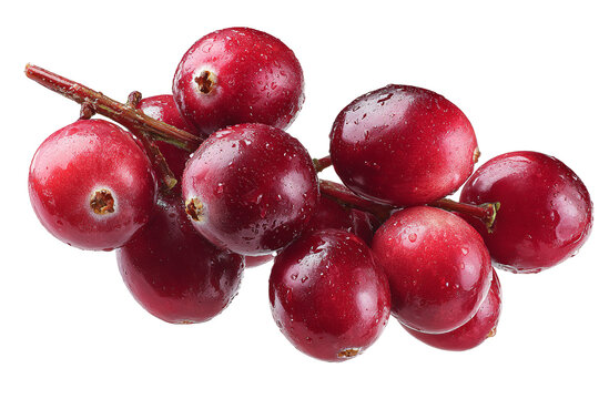Ripe red cranberry isolated on transparent background, realistic PNG fruit cutout with fresh glossy skin texture