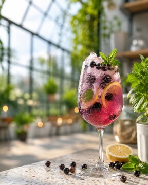 Bebida refrescante con frutas en un entorno de invernadero