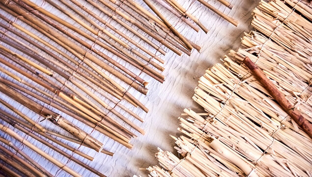 Hay or dry grass background. Thatch roof for background.