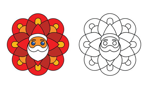 Santa Clause Mandala unique designs coloring page vector illustration