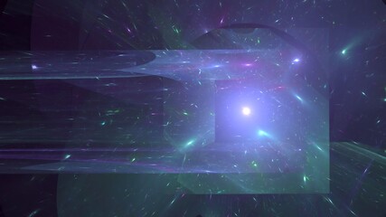 Naklejka premium Illustration created as a 3D render without generative AI, abstract futuristic quantum energy field with neon geometric fractal space background