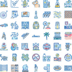 Fototapeta premium Diverse collection of colorful hand drawn doodle icons covering various business, science, technology, human, and nature concepts, suitable for creative projects