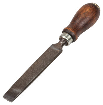 Vintage metal hand file with wooden handle isolated over transparent background