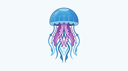 Stylized blue and purple jellyfish illustration with flowing tentacles © tisu