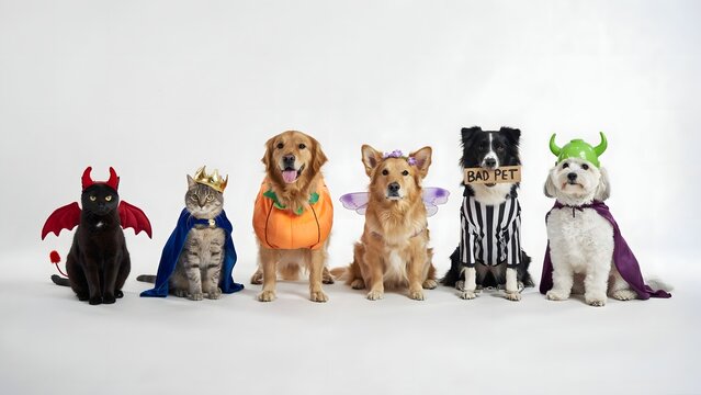 Adorable halloween pets in costume cats dogs dressed for spooky season fun perfect for holiday cards