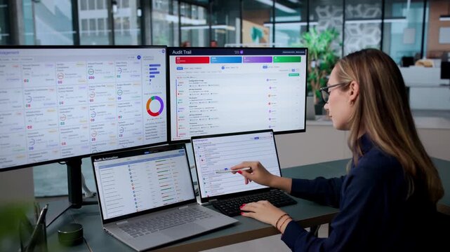 Young Female Auditor Using Automated Software