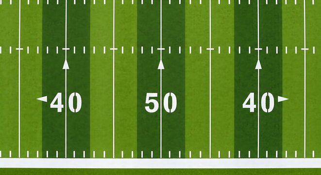 American football field with yard lines and numbers green turf
