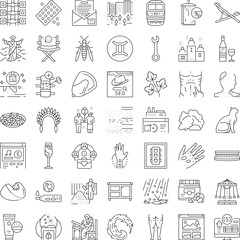 Fototapeta premium Collection of clean black and white line icons representing diverse conceptshealth, tech, travel, food, finance, hobbies, and moreideal for ui, web, apps, and infographics