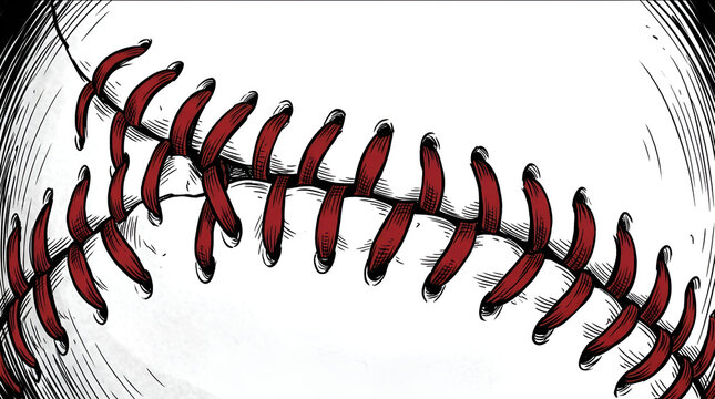 Hand drawn red baseball stitches vector on white background