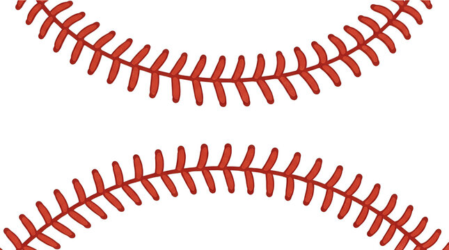 Baseball stitches vector red lace design on white background
