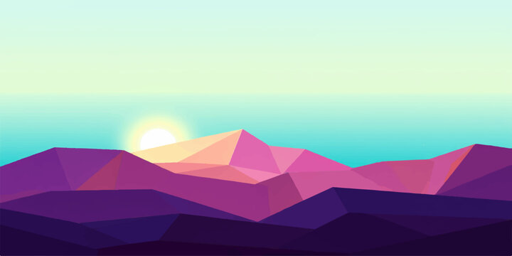 Abstract low poly landscape illustration of mountain range during soft sunrise with mountain landscape abstract