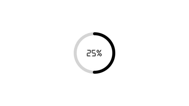 Digital loading progress circle animation with percentage counter showing rapid increment motion graphics for user interface design isolated on white.