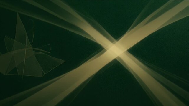 Luxury light overlay background with abstract golden beam cross glow dark green texture and soft wave geometric shape creating calm elegant modern motion effect for digital art design and creative
