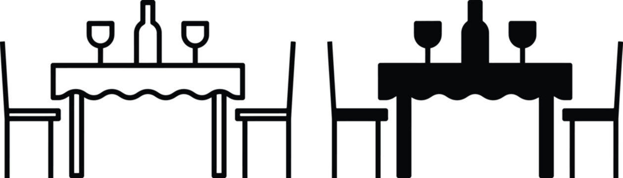 Elegant dinner table setting vector illustration wine glasses and chairs for restaurant designs