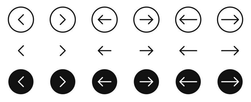 navigation arrow button set. transparent background back forward directional icons collection. previous next scroll direction concept. black outline and glyph vector design
