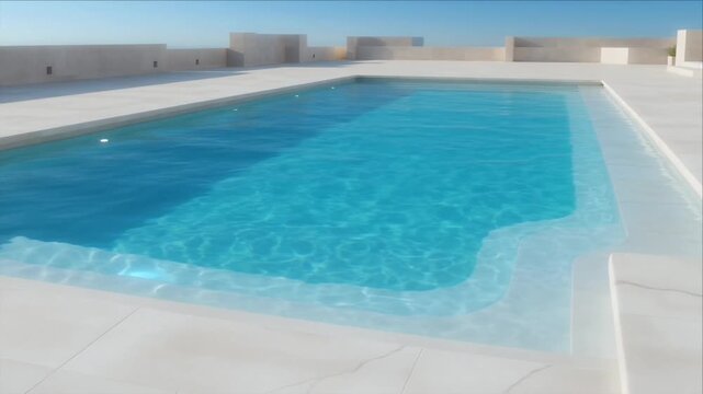 Luxury pool light overlay background water reflection calm scene with modern rooftop terrace minimal architecture and clear blue tile surface bright sun glow for relaxing summer vacation atmosphere
