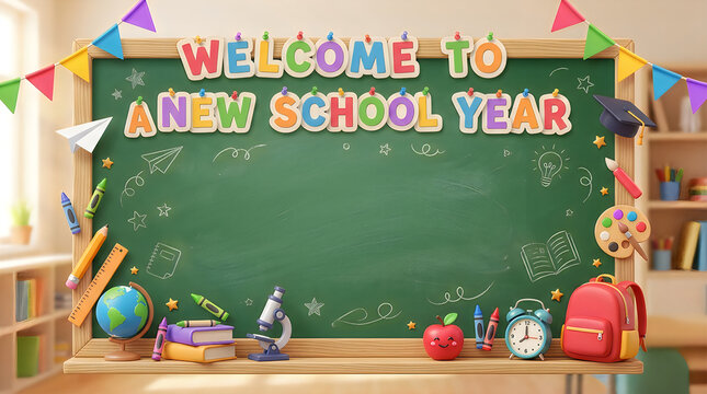 Back to school, classroom decor, educational background, welcome banner