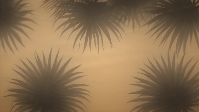 Luxury light overlay background palm leaf shadow beige wall abstract nature minimal design with tropical foliage silhouette warm golden tone dreamy exotic summer mood for elegant modern decor