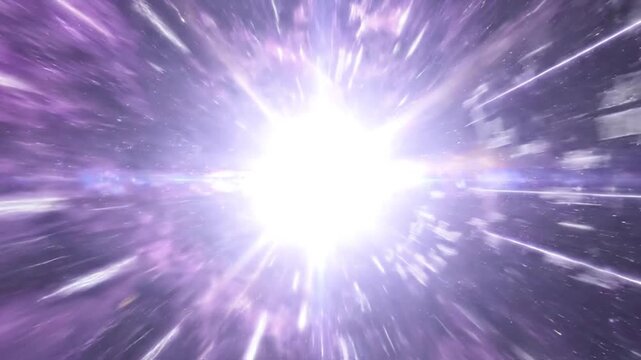 Abstract purple cosmic wormhole tunnel, fast motion, digital art, space travel.