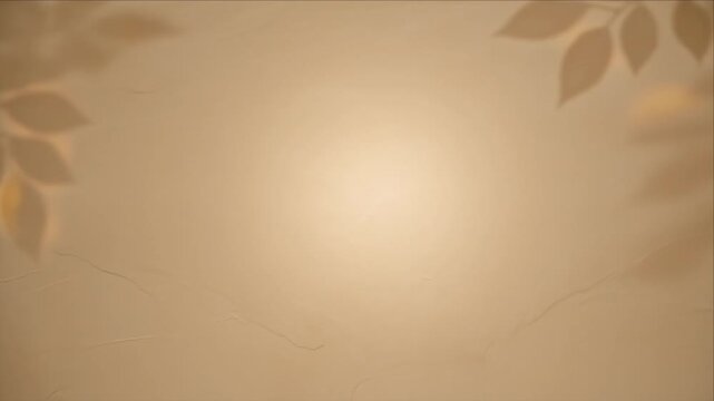 Luxury light overlay background with soft leaf shadow border and warm beige wall texture for elegant minimal nature design scene with gentle glow and subtle paper texture frame aesthetic