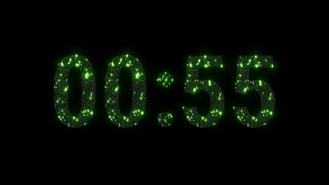 Countdown one minutes with green and black timer 60 to 0 