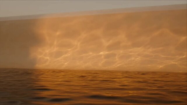 Luxury golden light overlay background water surface reflection texture with abstract wave pattern calm warm sunset glow wall shadow minimal tranquil dreamy peaceful mood serene for elegant design use