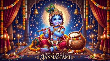 Fototapeta premium Krishna Janmashtami background