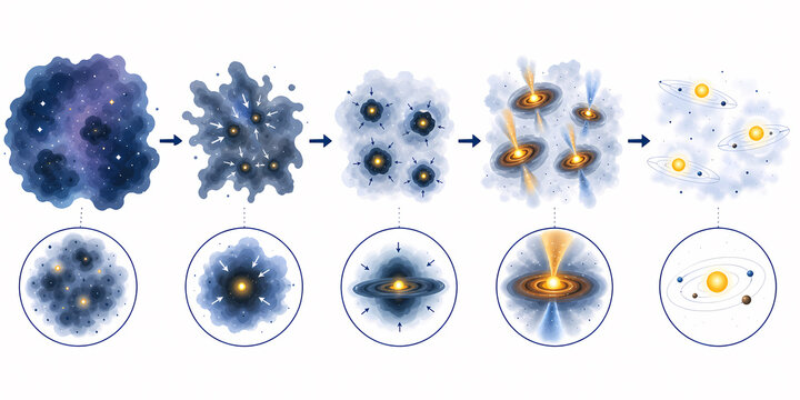 Nebula molecular cloud star formation illustration