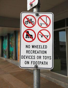 Sign prohibiting wheeled transport on footpath. Queensland Australia