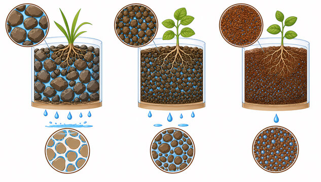 Soil texture sand silt clay comparison illustration