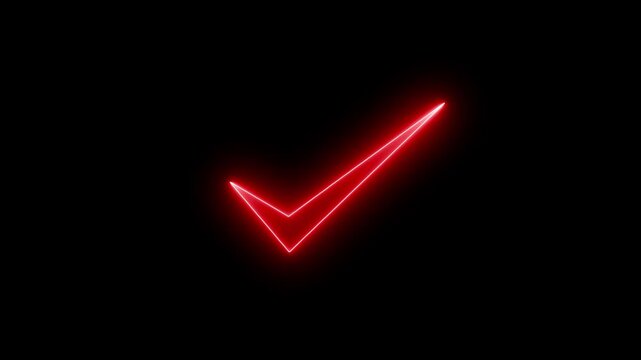 Glowing neon light checkmark animation on a black background