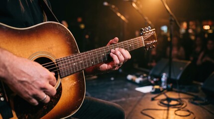 Obraz premium Acoustic guitar played on stage