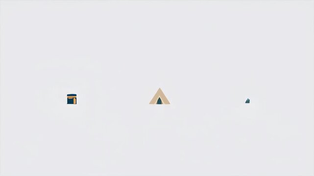 Hajj pilgrimage icons motion graphic. Includes animated symbols for the Kaaba, Mina tent, and Mount Arafat. Minimalist flat vector style for religious education and Saudi Arabia travel content.